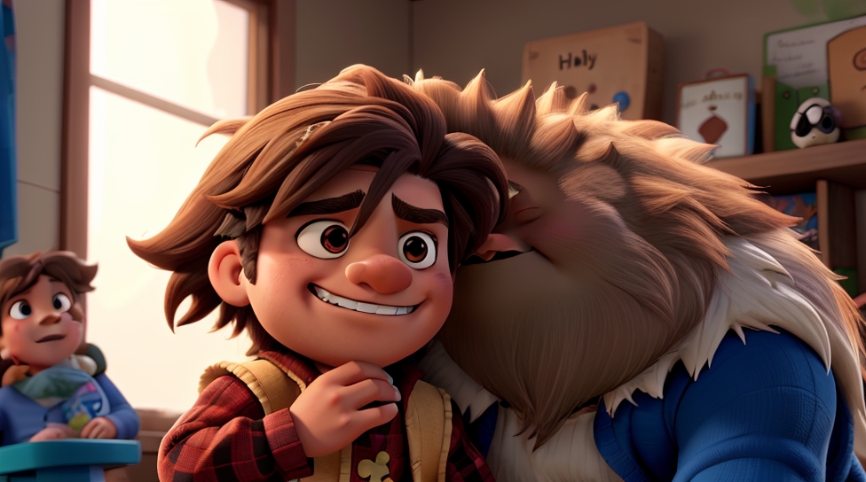 How to write character development : A boy is embracing another boy in a room.