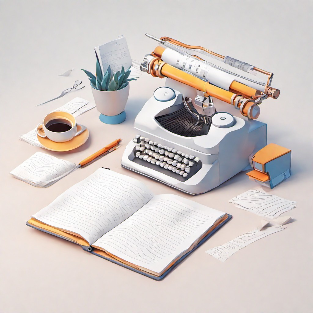 How to Write a Story Outline  -  3D illustration of a typewriter and a cup of coffee, demonstrating a step-by-step guide on how to outline your novel/story.