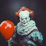 Pennywise the clown with a red balloon.