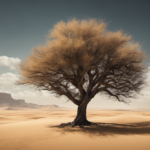 An image that portrays a solitary tree standing tall in a barren desert, its branches gracefully swaying in the wind, symbolizing the essence of resilience, as a metaphor for the concept of theme in storytelling