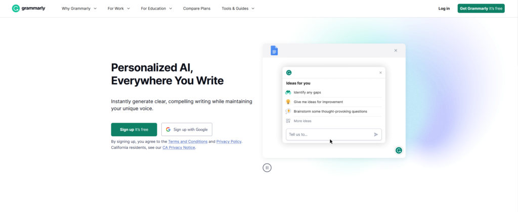 AI Tools for Novel Writing - Grammarly: Writing Enhancement