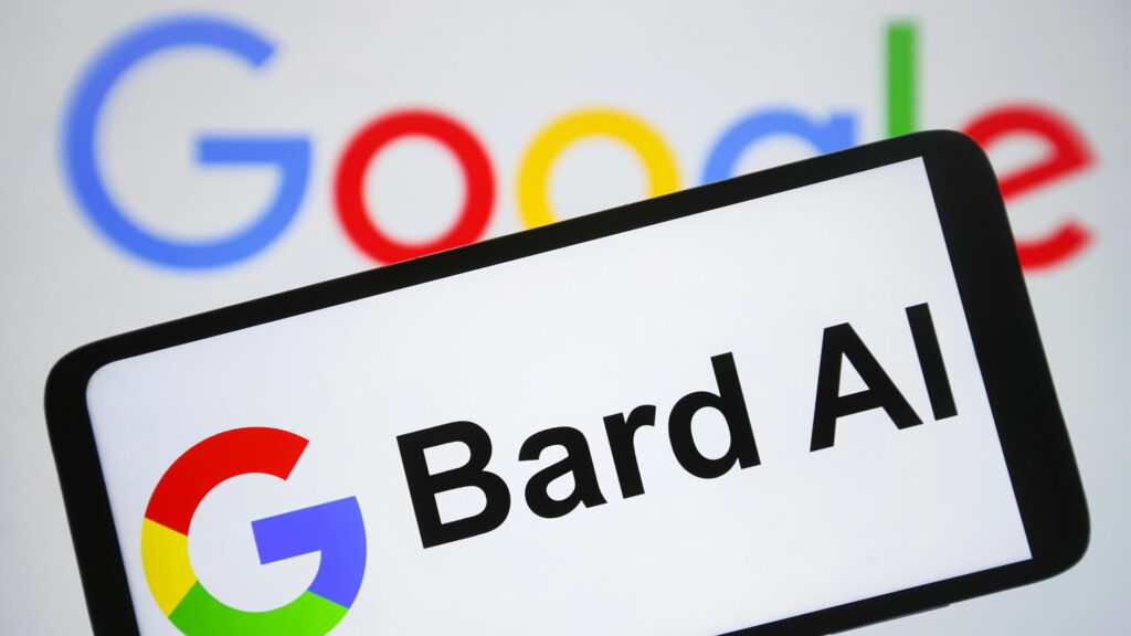 A google bard ai logo is shown on a phone screen.