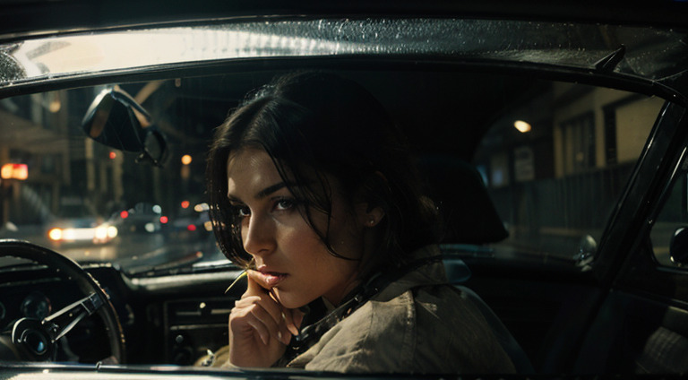 A woman sitting in the driver's seat of a car.