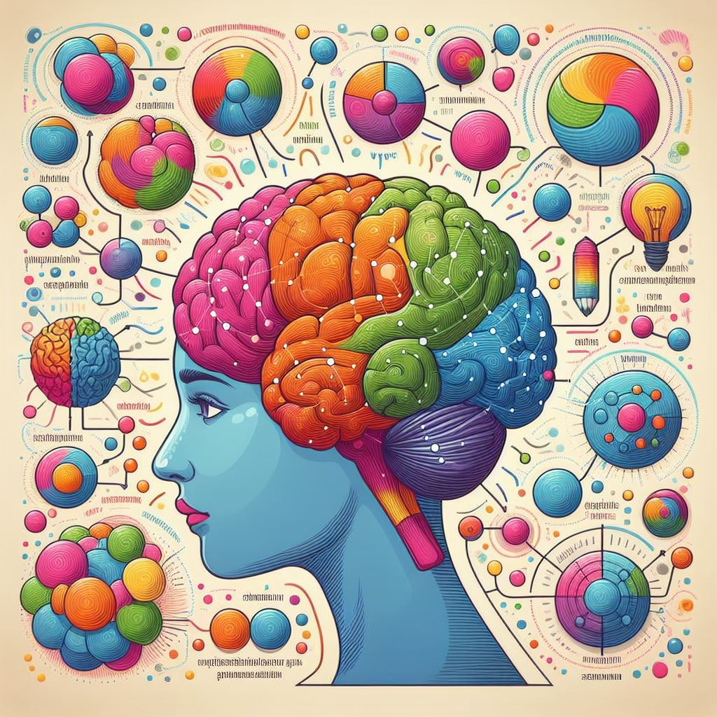 A woman's head with a vibrant and imaginative brain, perfect for writers seeking new ideas and effective brainstorming techniques.