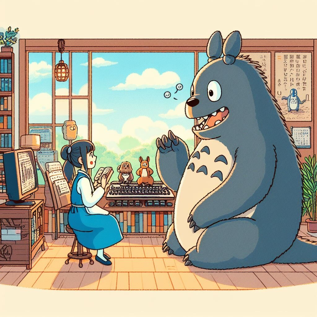 Dialogue in Fiction Writing -- Elements of Effective Dialogue -- A girl is sitting in a room with a giant totoro.