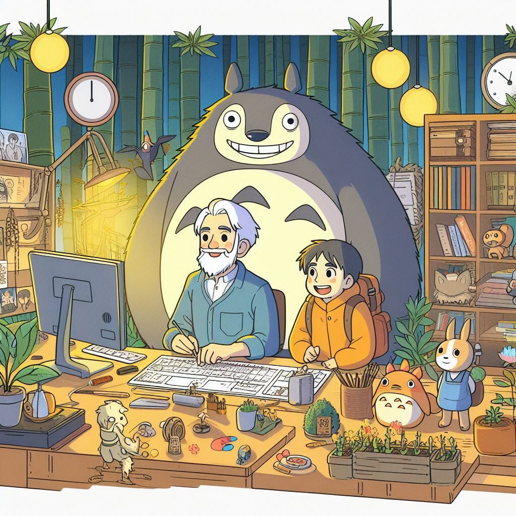 Dialogue in Fiction Writing -- Tips for Writing Strong Dialogue -- A cartoon illustration of totoro and his friends sitting at a desk.