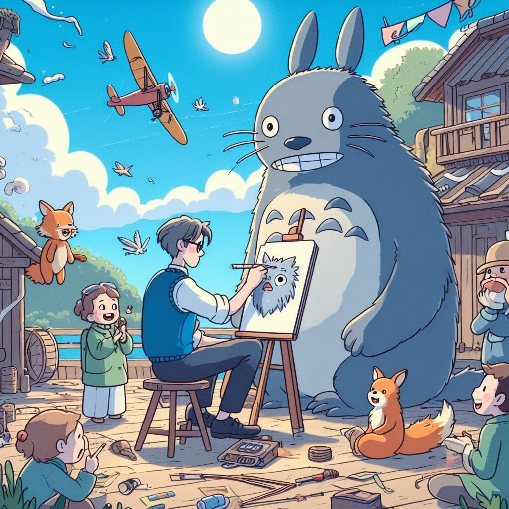 Dialogue in Fiction Writing --Common Mistakes to Avoid in Dialogue Writing -- A totoro painting in front of a group of people.