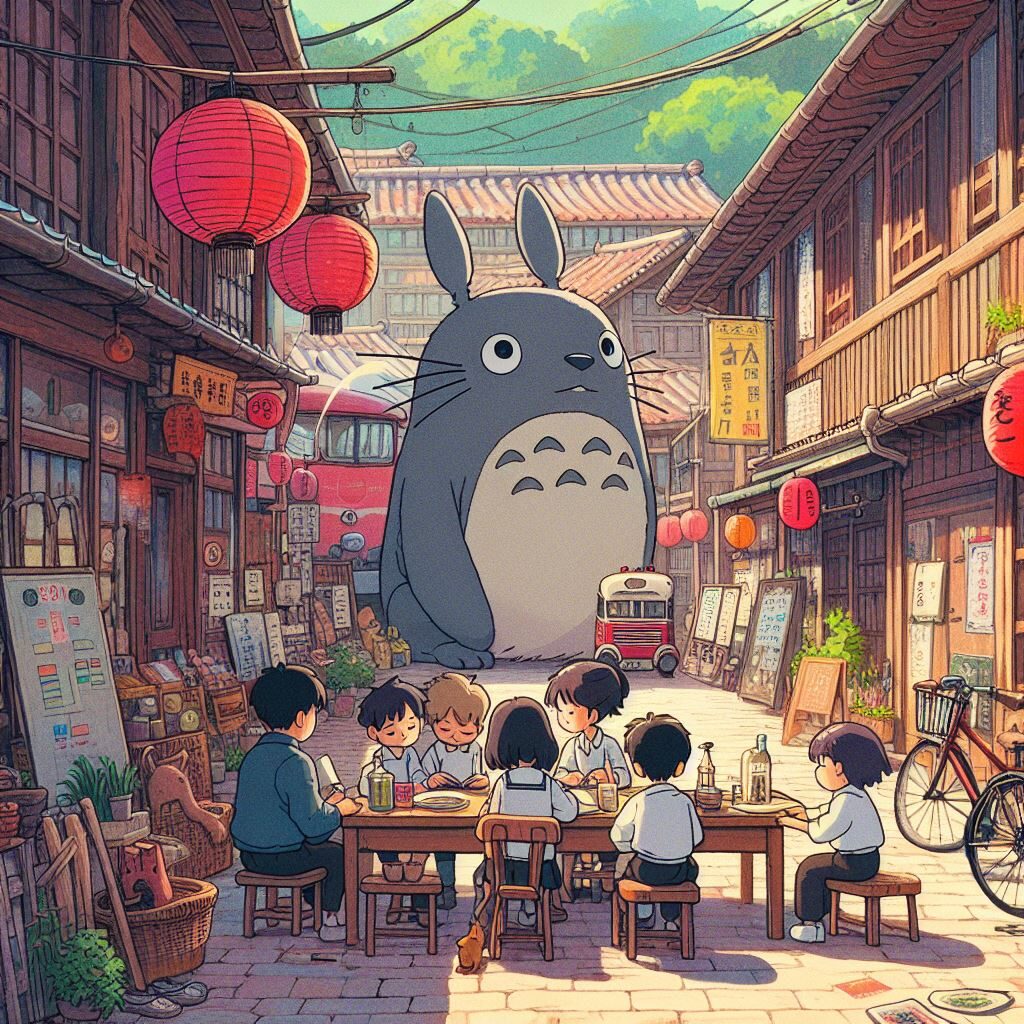 Point of View in Fiction Writing -  Third Person Omniscient Point of View-- A group of people are sitting at a table with totoro.