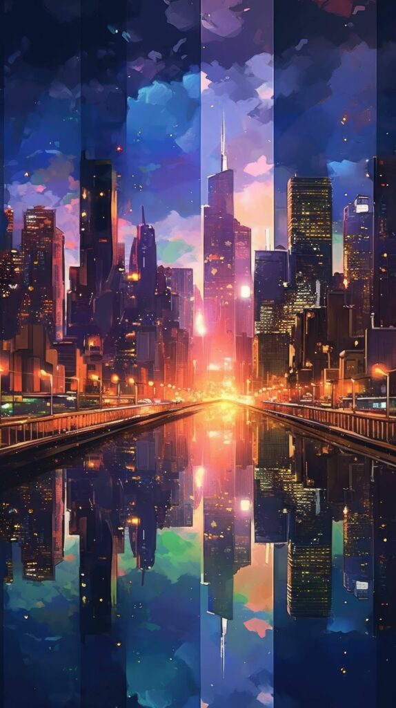 Crafting the Perfect Sci-Fi Story -- Crafting Compelling Sci-Fi Characters -- A painting of a city at night with reflections in the water.