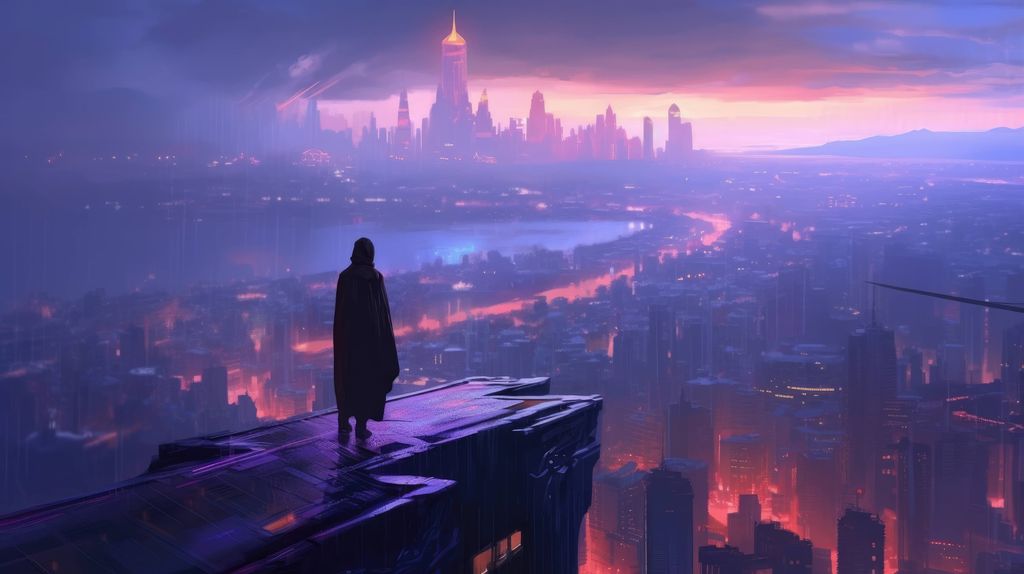 Crafting the Perfect Sci-Fi Story -- Building the Futuristic World -- A man is standing on a ledge overlooking a city.